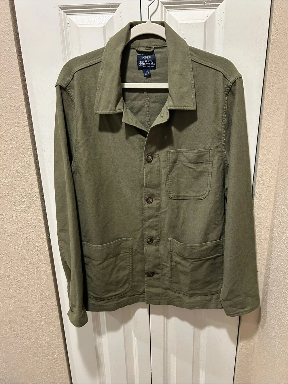 J. Crew Men’s Chore Twill Army Green Jacket , size Medium